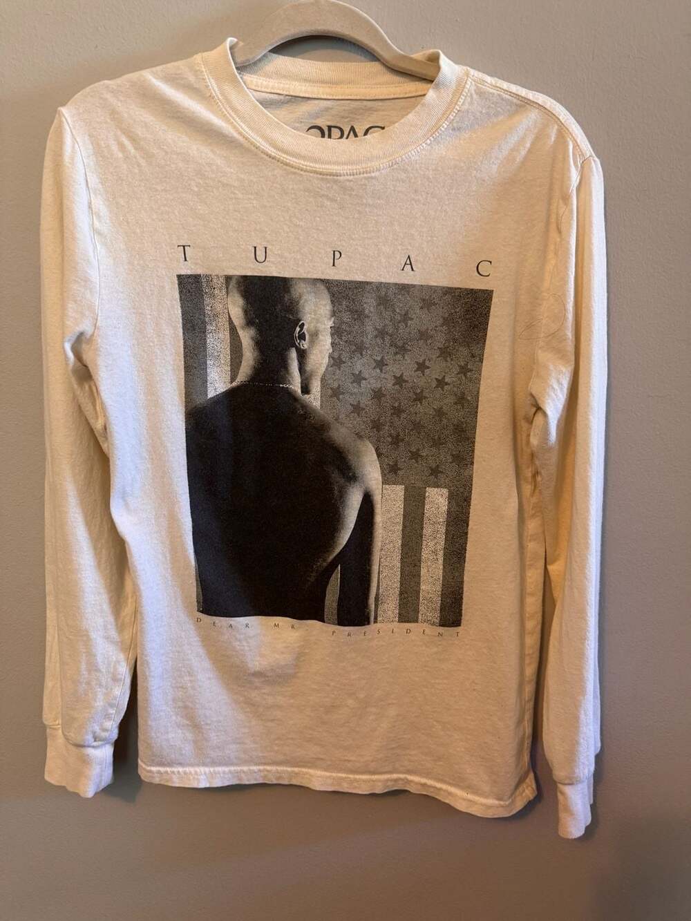 Tupac Shakur 'Dear Mr. President' Cream Long Sleeve Graphic T-Shirt